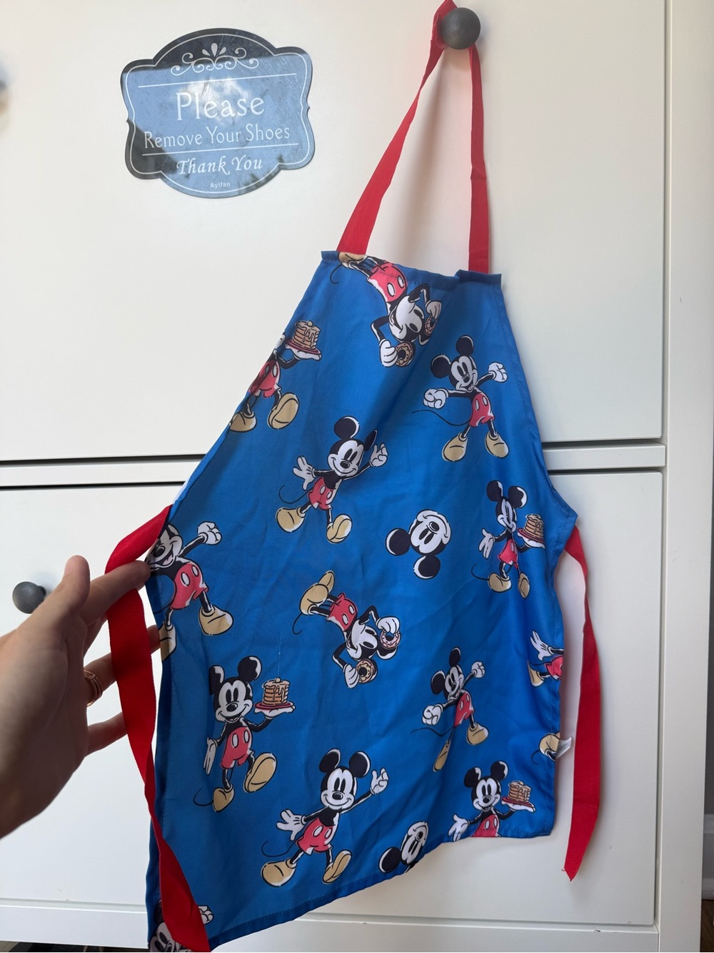 Kids Blue Mickey Mouse Apron with Red Straps